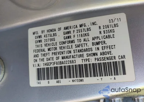 2011 Honda Accord 3.5 Ex-L z USA, uszkodzony, nr VIN 1HGCP3F80BA022683